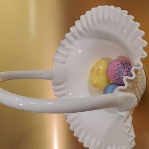 Vintage Fenton Hobnail White Basket